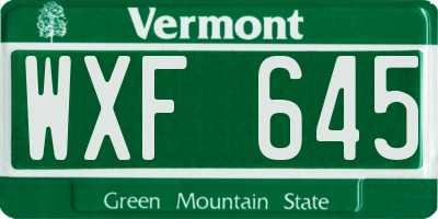 VT license plate WXF645