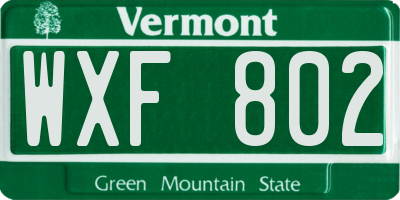 VT license plate WXF802