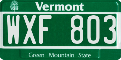 VT license plate WXF803