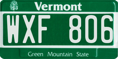VT license plate WXF806