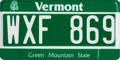 VT license plate WXF869