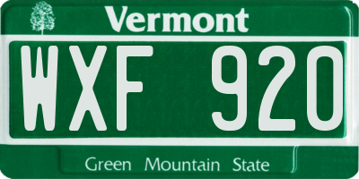 VT license plate WXF920