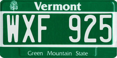 VT license plate WXF925