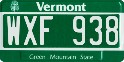 VT license plate WXF938