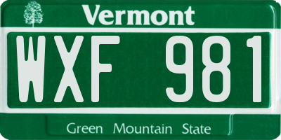 VT license plate WXF981