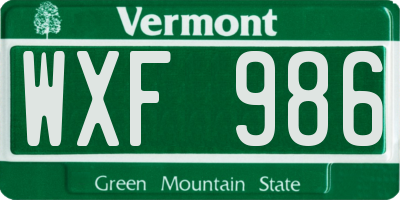 VT license plate WXF986