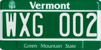 VT license plate WXG002