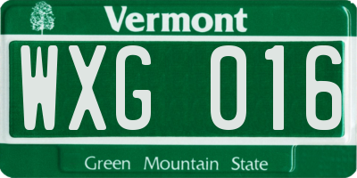VT license plate WXG016