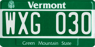 VT license plate WXG030