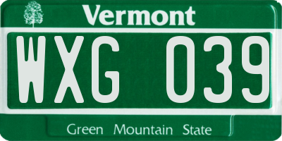 VT license plate WXG039