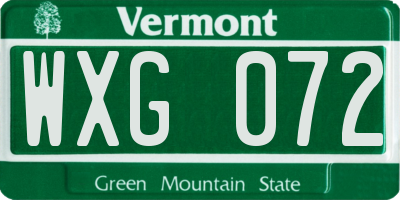 VT license plate WXG072