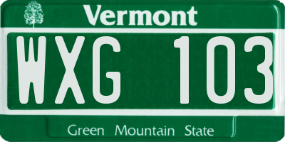 VT license plate WXG103