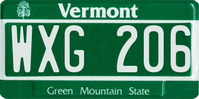 VT license plate WXG206