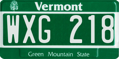 VT license plate WXG218