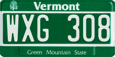 VT license plate WXG308