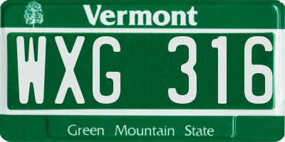 VT license plate WXG316