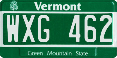 VT license plate WXG462