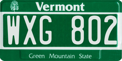 VT license plate WXG802