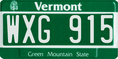 VT license plate WXG915