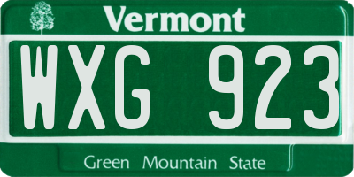 VT license plate WXG923