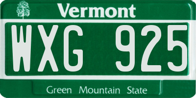 VT license plate WXG925