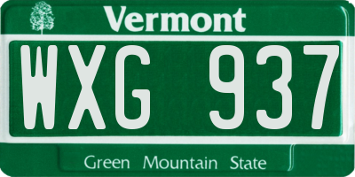 VT license plate WXG937