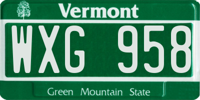 VT license plate WXG958