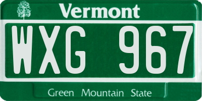 VT license plate WXG967