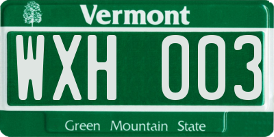 VT license plate WXH003