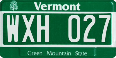 VT license plate WXH027