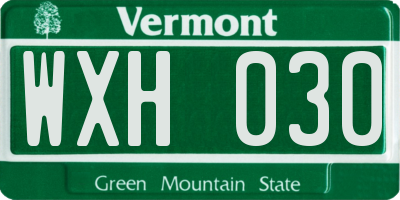 VT license plate WXH030