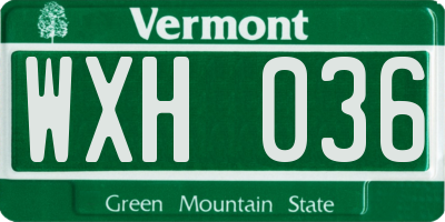 VT license plate WXH036