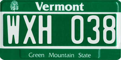 VT license plate WXH038