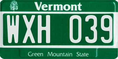 VT license plate WXH039