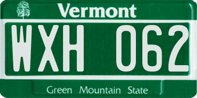 VT license plate WXH062