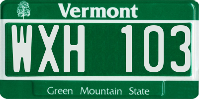 VT license plate WXH103
