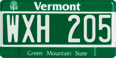 VT license plate WXH205