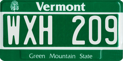 VT license plate WXH209