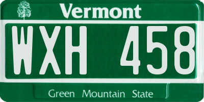 VT license plate WXH458