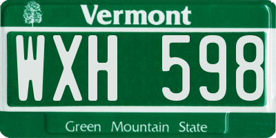 VT license plate WXH598