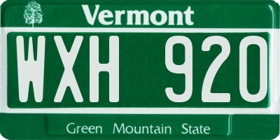 VT license plate WXH920