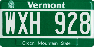 VT license plate WXH928
