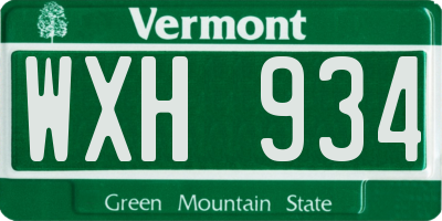 VT license plate WXH934