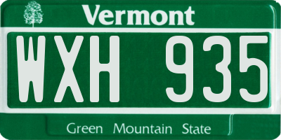VT license plate WXH935