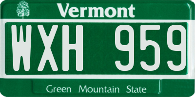 VT license plate WXH959