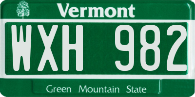 VT license plate WXH982