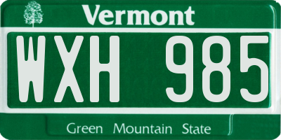 VT license plate WXH985