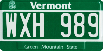 VT license plate WXH989