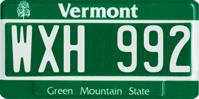 VT license plate WXH992