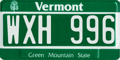 VT license plate WXH996